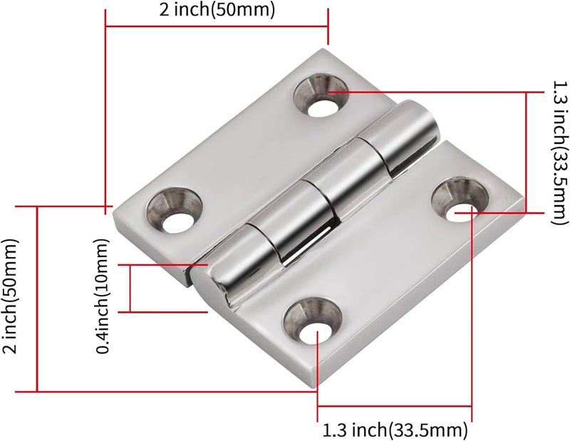 Laorde 316 Stainless Steel Hinges Marine Grade 2" x 2" Heavy Duty Boat Hatch Hinge (50 mm X 50 mm) 2 Pack Casting Cabinet Door Hinge with Screws - Image 3
